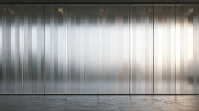 Modern Empty Interior with Fluted Glass Wall and Concrete Floor