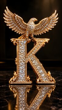 Jewel made gold letter K with a Regal Eagle