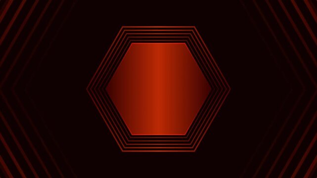 Abstract animated background with geometric lines moving from small to large behind an orange hexagonal frame in a dark space, ideal for ads, creative design, digital art, or elegant corporate themes