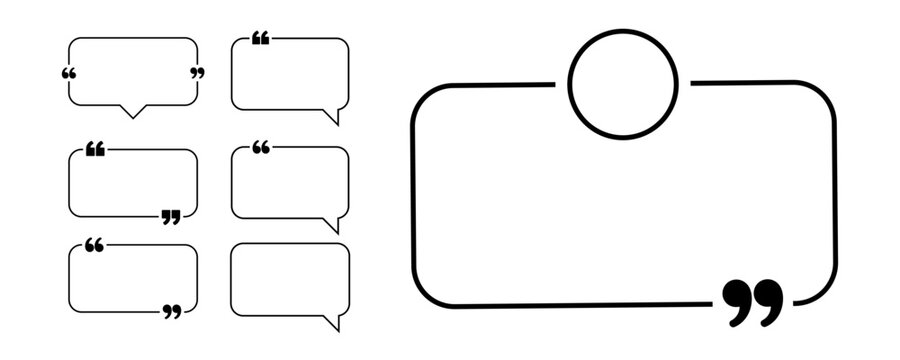 modern testimonial border and quote frame collection with black line speech boxes, profile placeholder and rounded shapes for customer comments, presentations and business communication