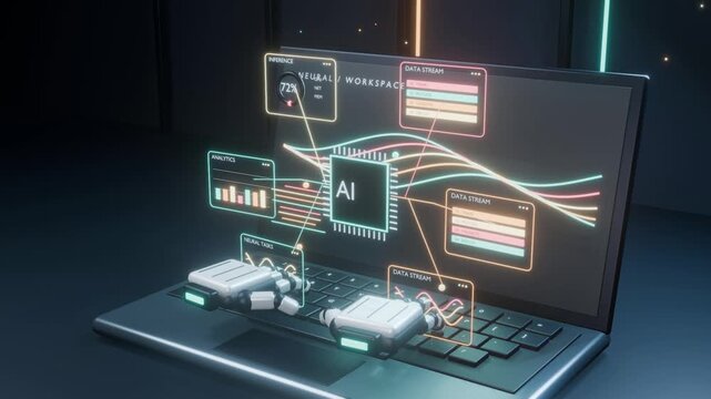 Laptop data analytics digital security future technology bg motion graphics able to loop endless 4k