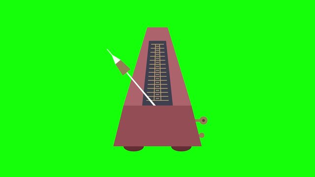 Vintage mechanical metronome swings with steady musical rhythm against a green screen background.