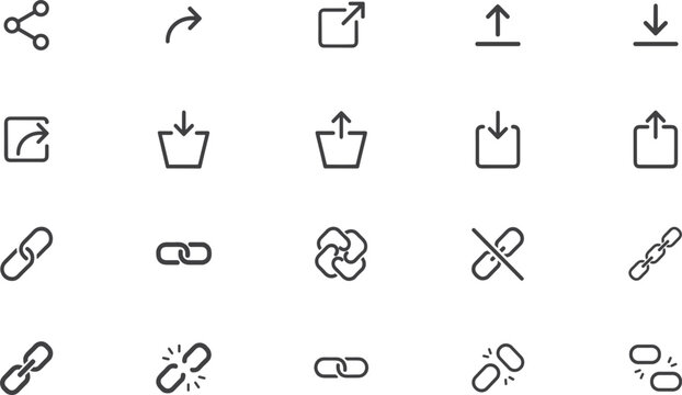 Share and hyperlink line icons set for web development user interface design digital connection data transfer vector elements