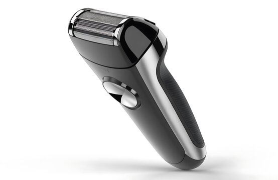 Modern electric foil shaver for men on white background with foil razor