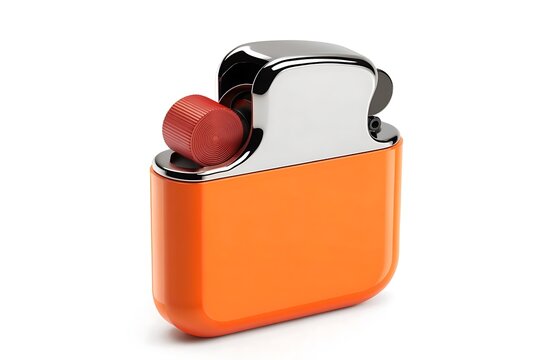 Orange pocket lighter isolated on white background with flame tool