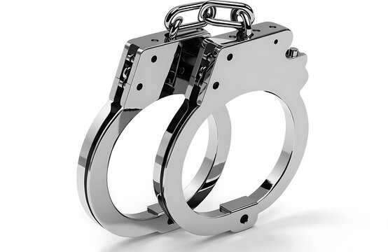 Chrome police handcuffs on white background representing law enforcement