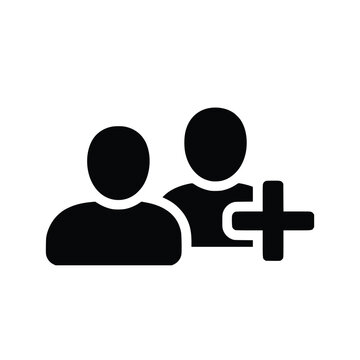 Add Friend User Icon with Plus Symbol, Social Media Connection and User Profile Vector Silhouette