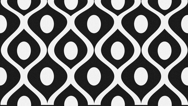 Retro mid-century seamless pattern with black and white ogee curves and circles. Perfect for vintage wallpaper, mod textile prints, wrapping paper, and geometric vector backgrounds