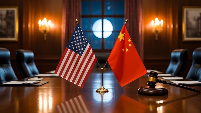 United States and China flags displayed during international diplomatic negotiations