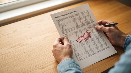 Obraz premium Auditor holding financial review document with red discrepancy mark