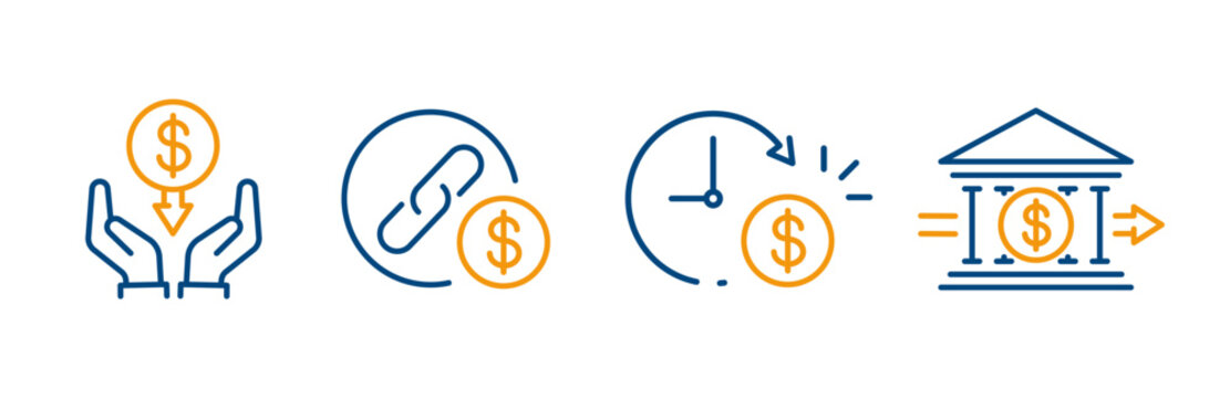receive money, bank transfer, payment link, pending payment, outline icon set, editable vector icons