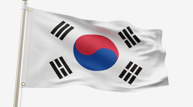The national flag of south korea waving gently in the breeze on a bright sunny day
