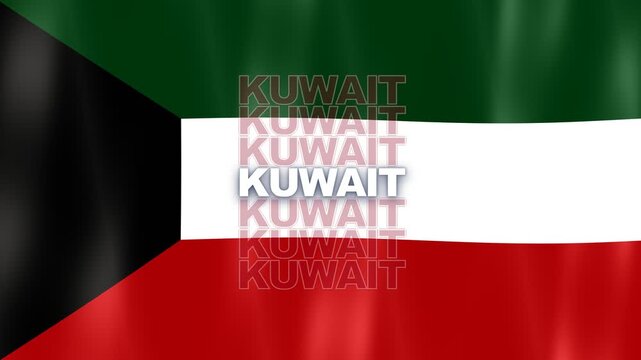 Horizontal Black, White, Red, Green Flag Of Kuwait Displaying Black Trapezoid On Hoist Side And Text.