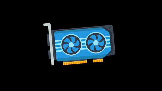 Modern blue graphics processing unit with dual cooling fans for high performance computing on a dark background