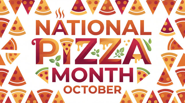 National Pizza Month October typographic design with pizza slice pattern background