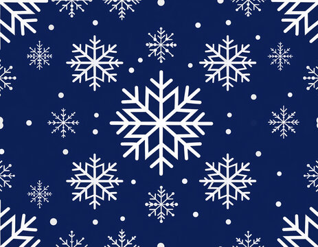 Seamless Nordic Geometric Snowflake Pattern Navy and White