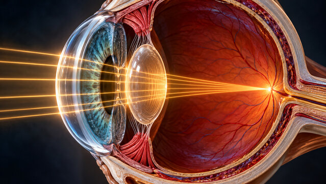 Human Eye Lens Focusing Light on the Retina