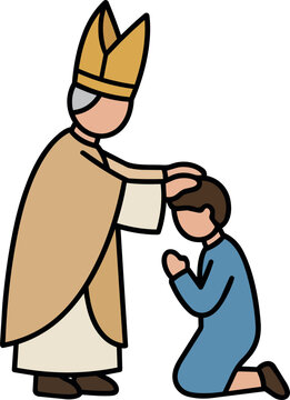 Religious Blessing Scene with Clergy and Kneeling Person