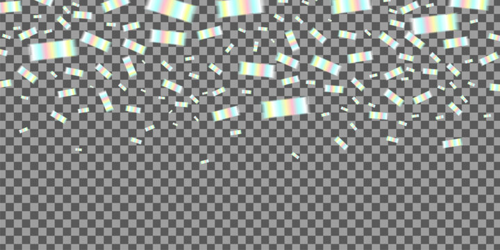 Vector holographic confetti effect isolated on transparent background.