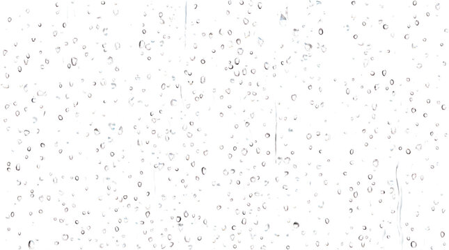 Rain water drops droplets, raindrop on transparent wet clear window surface - Crystal clarity, fresh liquid aqua texture. moisture reflection on clear glass surface.