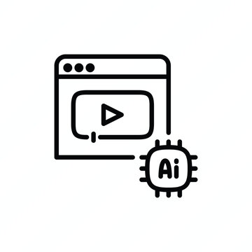AI content algorithms thin line icon representing artificial intelligence, content generation, recommendation systems, machine learning, data analysis, and digital media technology. Vector illustratio