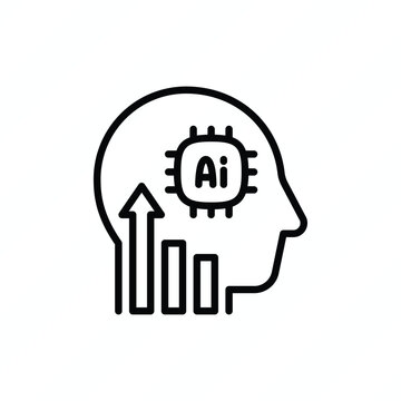 AI growth analytics thin line icon representing artificial intelligence, data analysis, business growth, performance tracking, machine learning, and intelligent insights. Vector illustration.