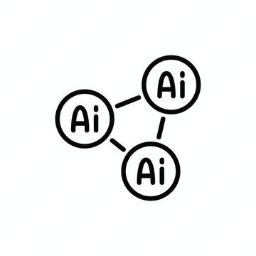 AI network cluster thin line icon representing artificial intelligence, interconnected neural networks, machine learning, data processing, and intelligent computing. Vector illustration.