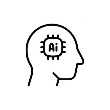 Cybernetic head with artificial intelligence thin line icon, representing AI technology, machine learning, neural networks, and intelligent computing. Vector illustration