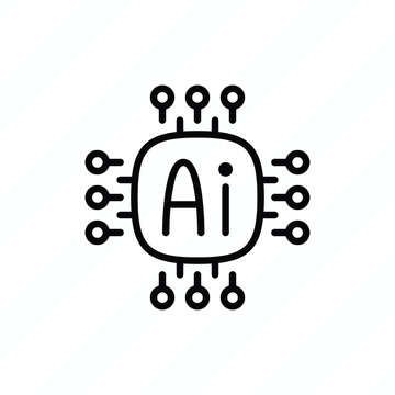 AI processor chip thin line icon representing artificial intelligence, machine learning, neural networks, advanced computing, and digital technology. Vector illustration