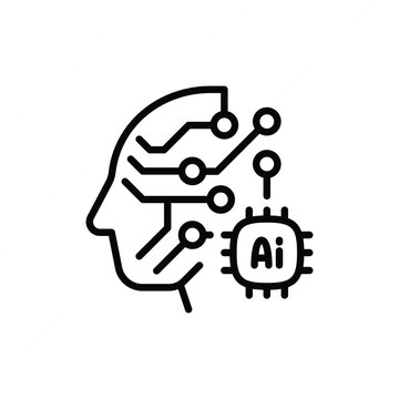 Multi-node AI head thin line icon representing artificial intelligence, neural networks, machine learning, interconnected systems, and intelligent computing. Vector illustration.