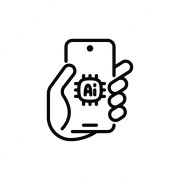 Mobile AI app thin line icon representing artificial intelligence, mobile applications, smart technology, digital assistants, and AI-powered services. Vector illustration.