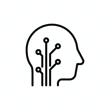 Neural brain circuits thin line icon representing artificial intelligence, neural networks, machine learning, brain technology, and advanced computing. Vector illustration.