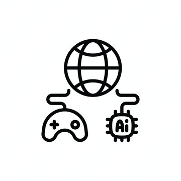 Smart gaming thin line icon representing artificial intelligence, intelligent gameplay, gaming technology, digital entertainment, adaptive systems, and advanced computing. Vector illustration.