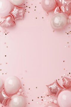 Pink Balloons and Decorations on a Blank Background for a Party Scene