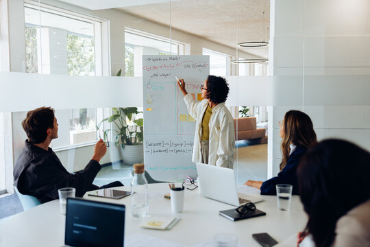 User experience designer presenting at whiteboard