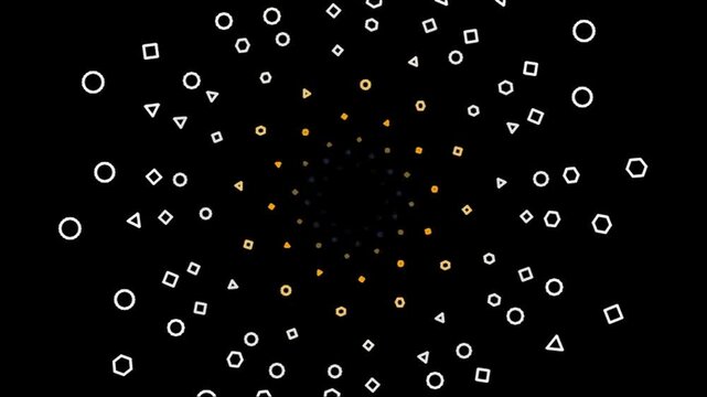 Abstract geometric radial pattern glows on black background
