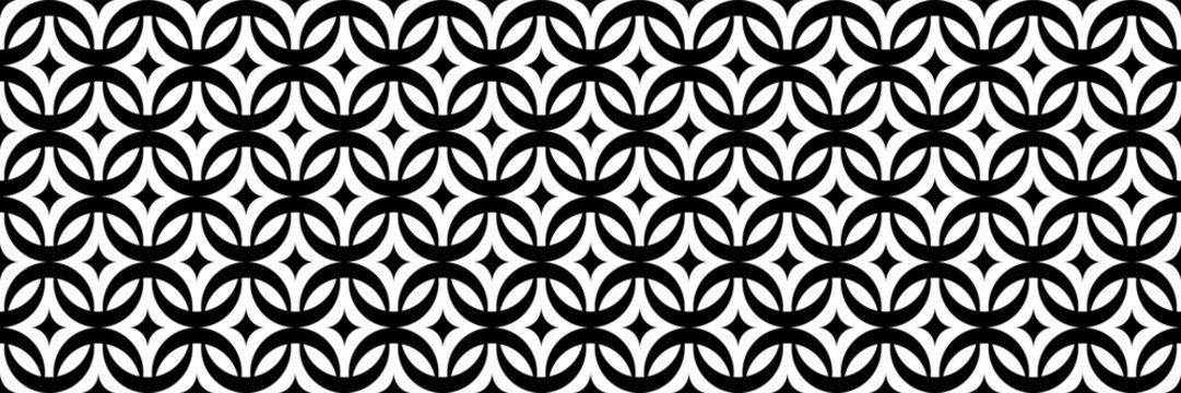 horizontal seamless of black crescent and glitter stars for pattern and background.