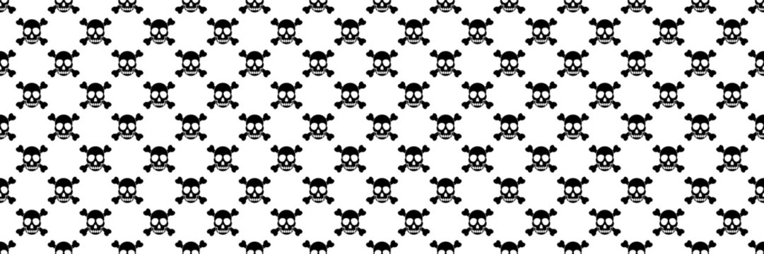 horizontal seamless of black skull and crossbones for pattern and background.
