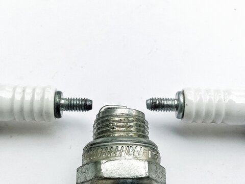 Used Spark Plug Ground Electrode Facing Spark Plug Terminal Threads