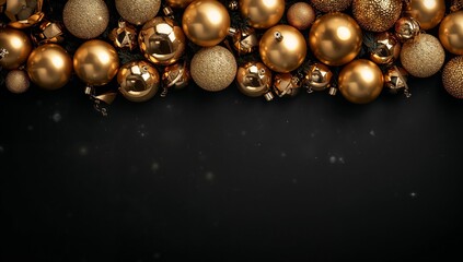 Obraz premium Golden Christmas Ornaments on a Dark Background for Holiday Decoration