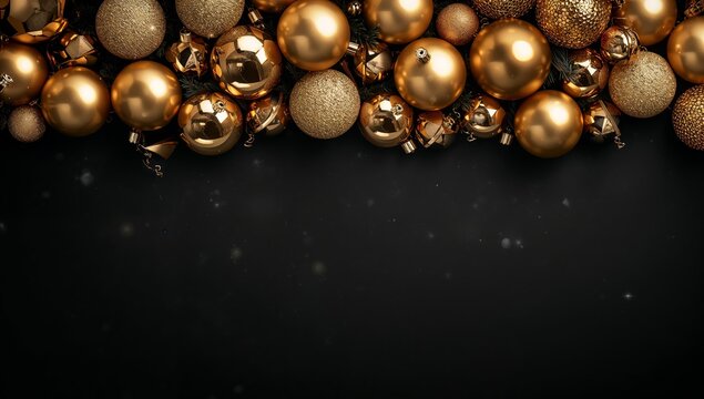 Golden Christmas Ornaments on a Dark Background for Holiday Decoration