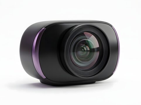 Insta360 x3 action camera with a purple accent band isolated on a white background