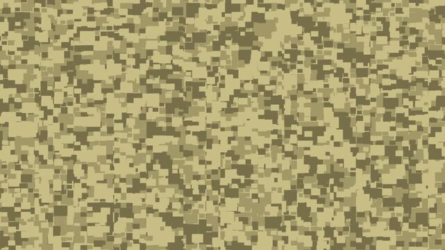 Rectangular camouflage blocks stretch downward into chunky liquid drips, then retract upward to restore the original digital pattern, creating a bold abstract loop for tactical backgrounds and transit