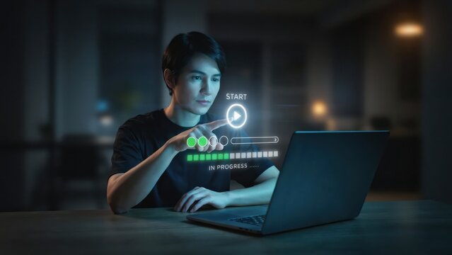 Artificial intelligence hand touching human hand. Digital technology connection.