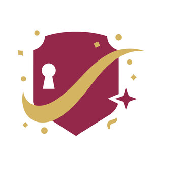 Shield with keyhole and golden swoosh