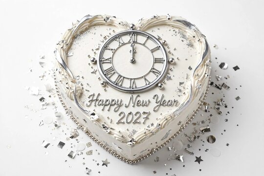 Happy new year clock with heart