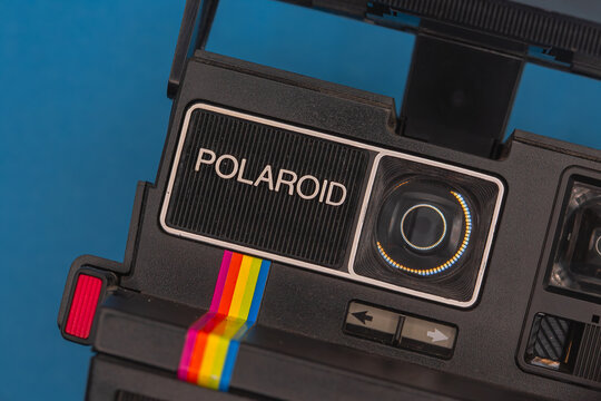 Mnichovo Hradiste, Czechia &ndash; March 30 2025: Close-up of Vintage Polaroid OneStep 600 Rainbow Instant Camera