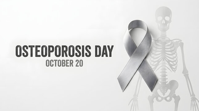 World Osteoporosis Day ribbon with skeleton illustration