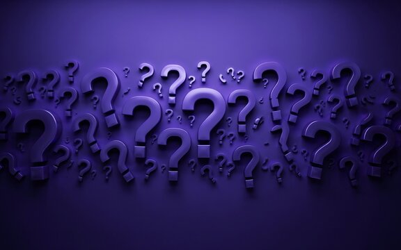 A dense cluster of 3 d rendered purple question marks symbol punctuation query inquiry