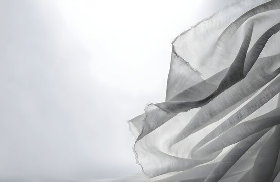 lightweight translucent fabric gently folded into flowing overlapping layers concentrated along the right side of the composition and intentionally uncluttered for generous copy space.
